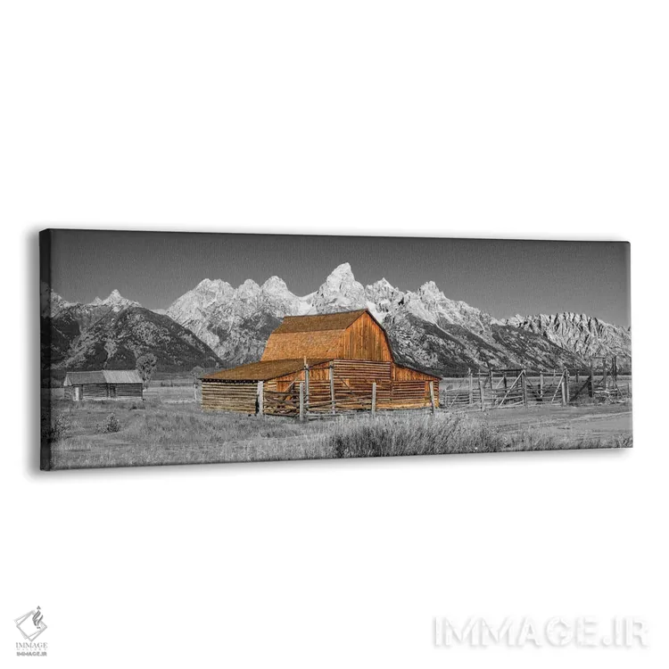 تابلو دکوراتیو نمای پانورامیک سیاه و سفید انبار گرند تتون اثر سوزانه کرمر - نمای پرسپکتیو محصول