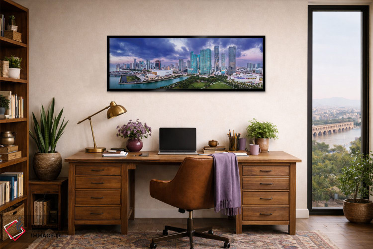 تابلو دکوراتیو نمای پانورامای هوایی اسکای لاین مرکز شهر میامی اثر سوزانه کرمر - D3B