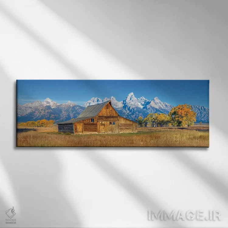 تابلو دکوراتیو پانورامای گرند تتون در پاییز اثر سوزانه کرمر - نمای روبهرو روی دیوار