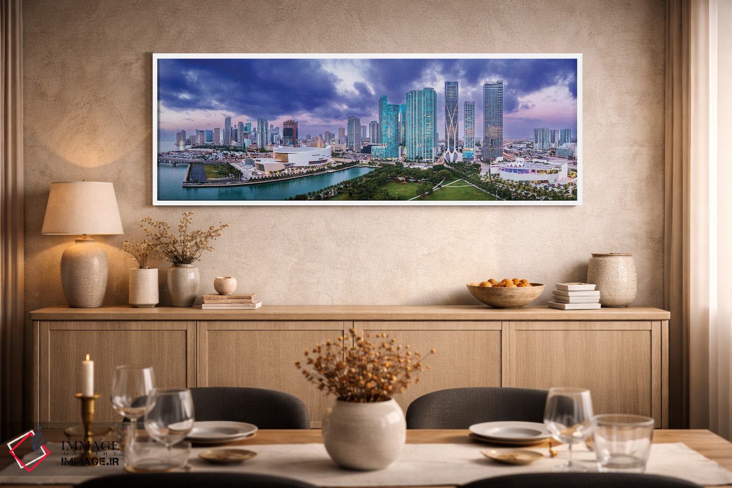 تابلو دکوراتیو نمای پانورامای هوایی اسکای لاین مرکز شهر میامی اثر سوزانه کرمر - D2W