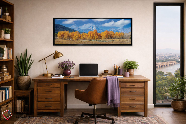 تابلو دکوراتیو نمای پانورامیک پاییزی گرند تتون با درختان آسپن اثر سوزانه کرمر - D2B