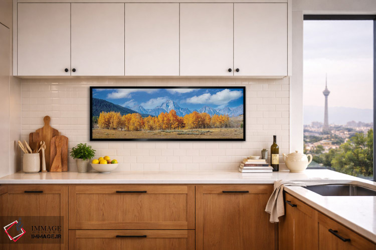 تابلو دکوراتیو نمای پانورامیک پاییزی گرند تتون با درختان آسپن اثر سوزانه کرمر - D5B