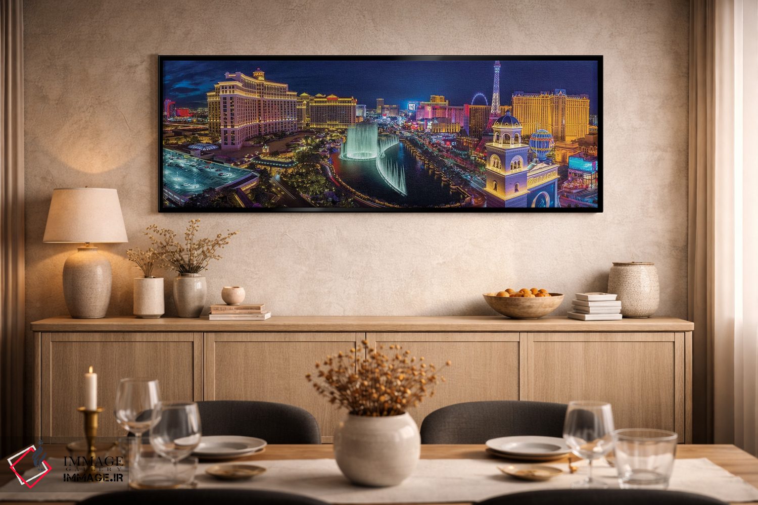 تابلو دکوراتیو نمای نوار نئونی لاس وگاس در شب اثر سوزانه کرمر - D1B