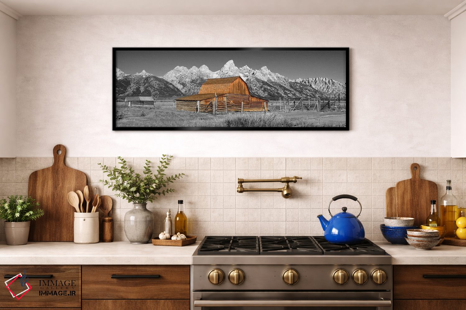 تابلو دکوراتیو نمای پانورامیک سیاه و سفید انبار گرند تتون اثر سوزانه کرمر - D2B