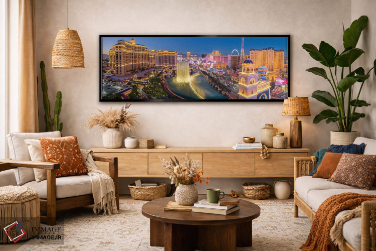 تابلو دکوراتیو فواره های رقصان لاس وگاس در شب اثر سوزانه کرمر - D3B