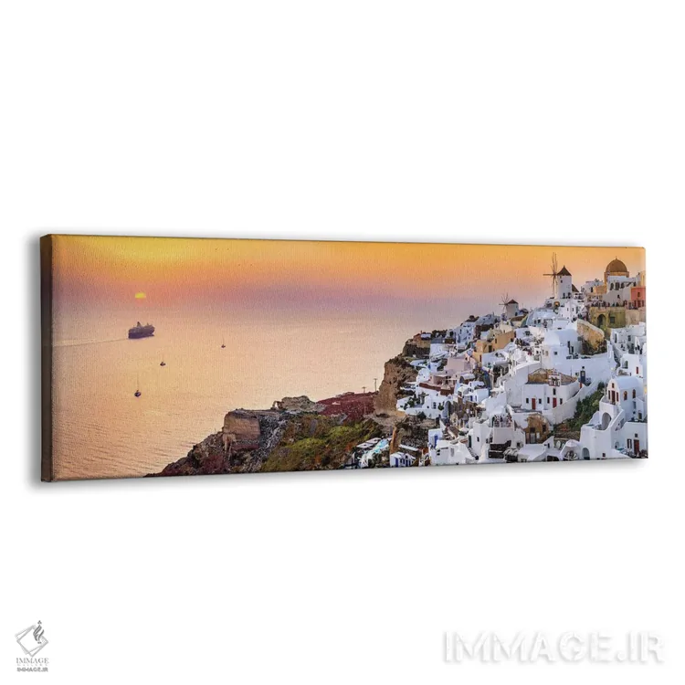 تابلو دکوراتیو Oia Santorini,کشتی تفریحی در حال حرکت به سوی غروب، اویا سان… اثر سوزانه کرمر - نمای پرسپکتیو محصول