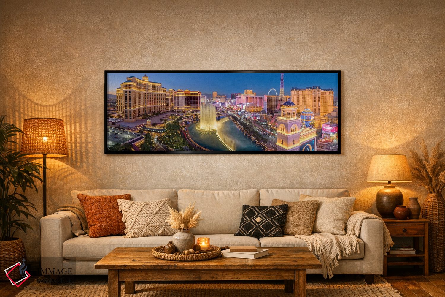 تابلو دکوراتیو فواره های رقصان لاس وگاس در شب اثر سوزانه کرمر - D6B