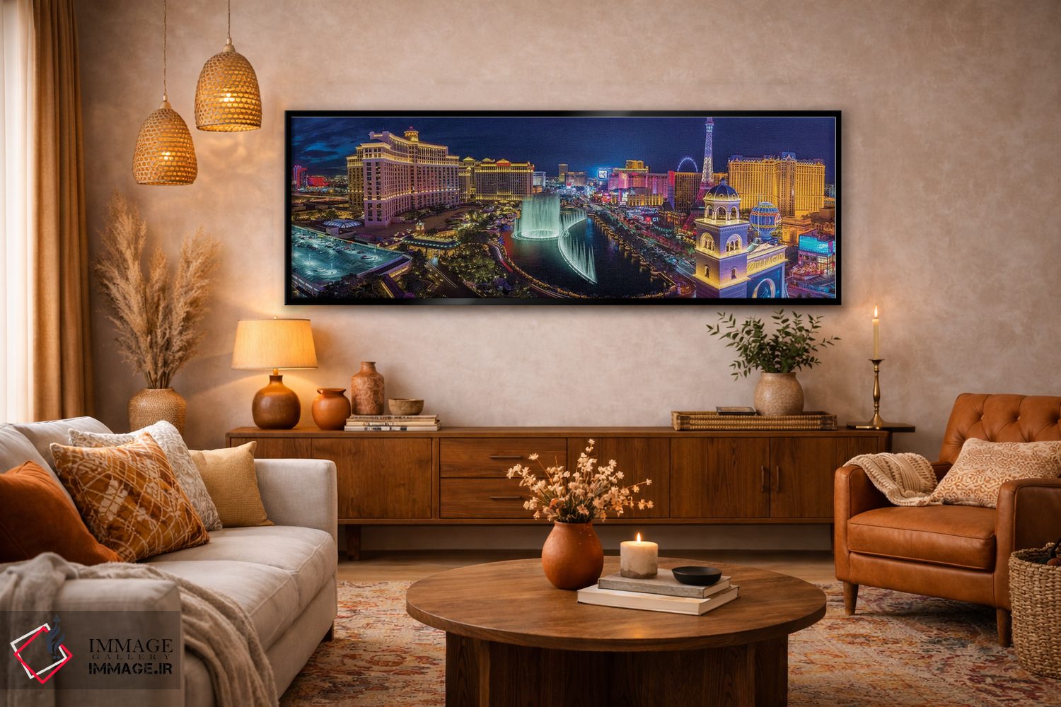 تابلو دکوراتیو نمای نوار نئونی لاس وگاس در شب اثر سوزانه کرمر - D6B