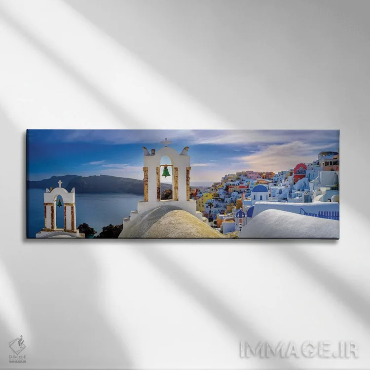 تابلو دکوراتیو Santorini,Greece,ناقوس ها، سانتورینی، یونان اثر سوزانه کرمر - نمای روبهرو روی دیوار