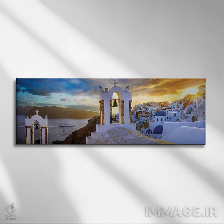 تابلو دکوراتیو Greece,غروب شگفت انگیز اویا سانتورینی، یونان اثر سوزانه کرمر - نمای روبهرو روی دیوار