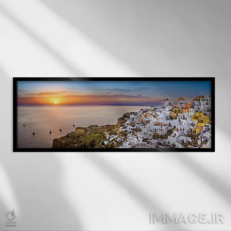 تابلو دکوراتیو Santorini,Greece,غروب رویایی، سانتورینی، یونان اثر سوزانه کرمر - نمای قابدار مشکی