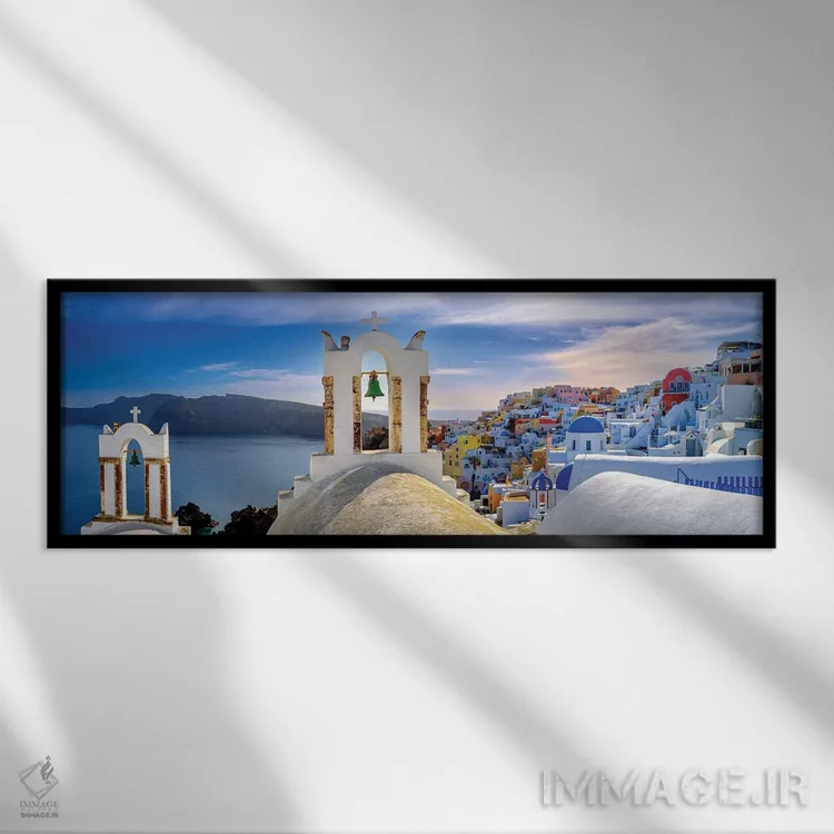 تابلو دکوراتیو Santorini,Greece,ناقوس ها، سانتورینی، یونان اثر سوزانه کرمر - نمای قابدار مشکی