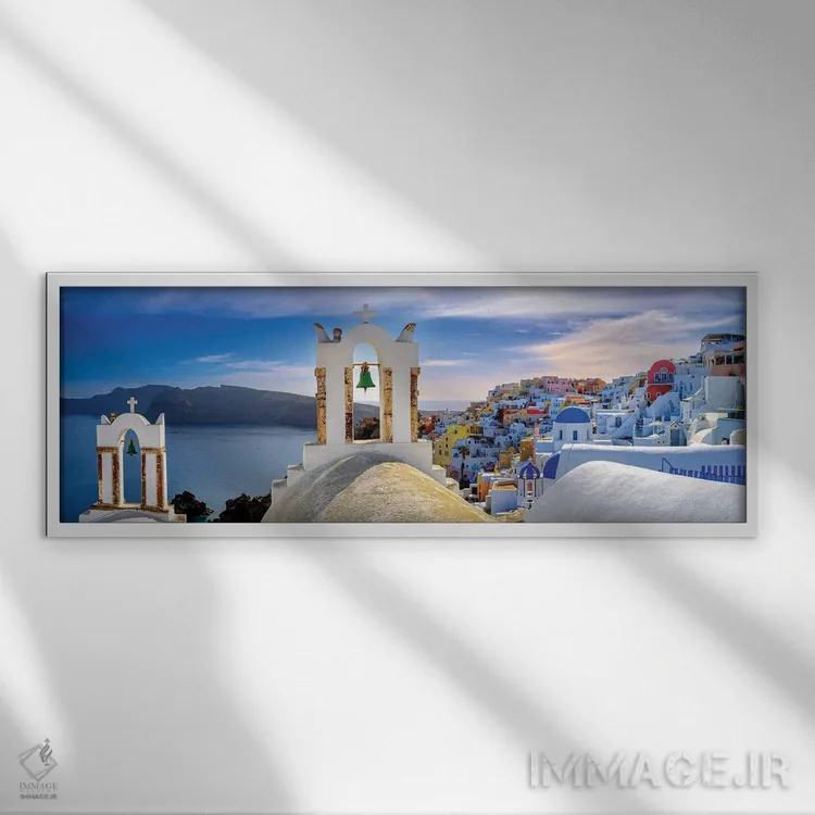تابلو دکوراتیو Santorini,Greece,ناقوس ها، سانتورینی، یونان اثر سوزانه کرمر - نمای قابدار سفید