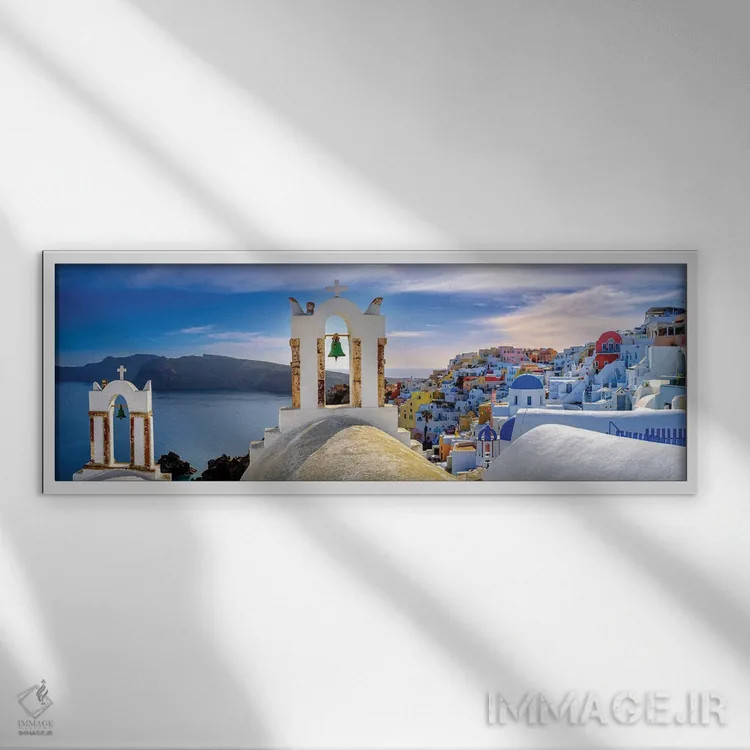 تابلو دکوراتیو Santorini,Greece,ناقوس ها، سانتورینی، یونان اثر سوزانه کرمر - نمای قابدار سفید