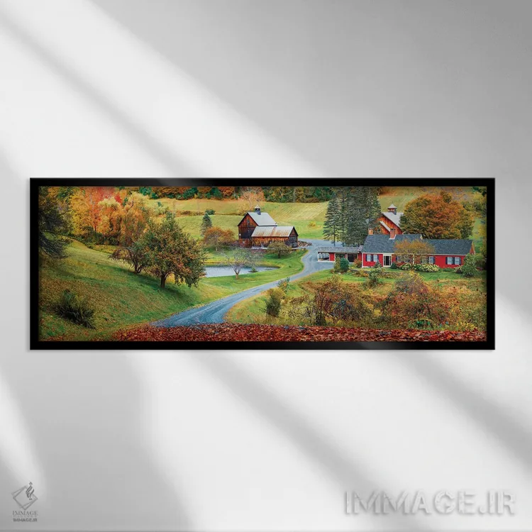 تابلو دکوراتیو Fall In Vermont New England,نمای چشم انداز پانوراما از پایی… اثر سوزانه کرمر - نمای قابدار مشکی