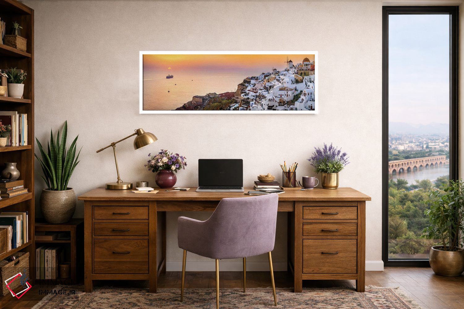 تابلو دکوراتیو Oia Santorini,کشتی تفریحی در حال حرکت به سوی غروب، اویا سان… اثر سوزانه کرمر - D1W