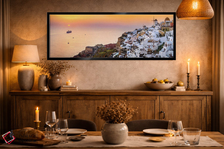 تابلو دکوراتیو Oia Santorini,کشتی تفریحی در حال حرکت به سوی غروب، اویا سان… اثر سوزانه کرمر - D2B