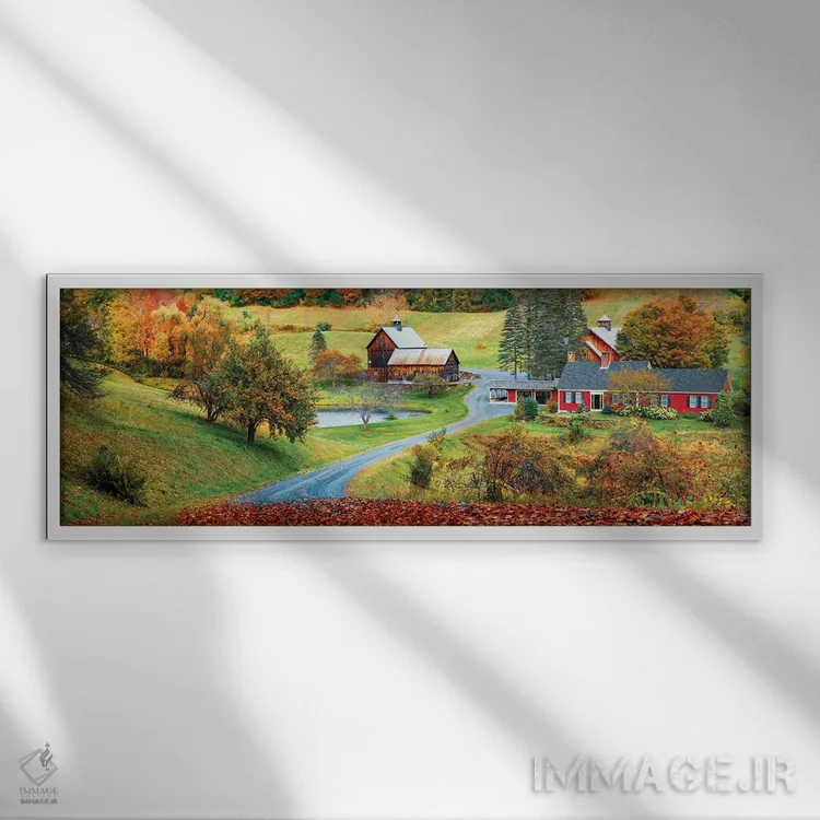 تابلو دکوراتیو Fall In Vermont New England,نمای چشم انداز پانوراما از پایی… اثر سوزانه کرمر - نمای قابدار سفید