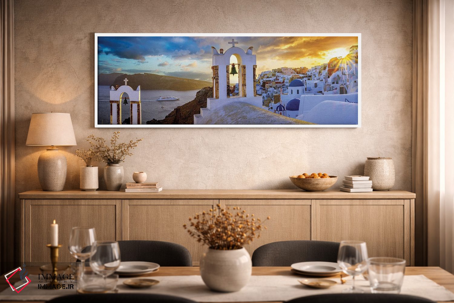 تابلو دکوراتیو Greece,غروب شگفت انگیز اویا سانتورینی، یونان اثر سوزانه کرمر - D3W