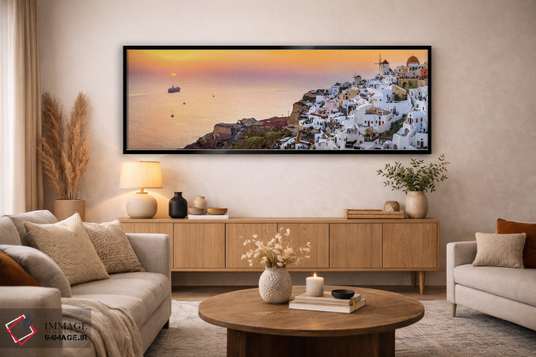 تابلو دکوراتیو Oia Santorini,کشتی تفریحی در حال حرکت به سوی غروب، اویا سان… اثر سوزانه کرمر - D5B