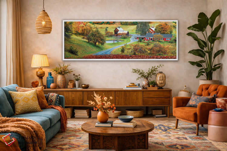 تابلو دکوراتیو Fall In Vermont New England,نمای چشم انداز پانوراما از پایی… اثر سوزانه کرمر - D2W