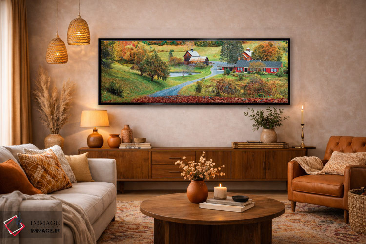 تابلو دکوراتیو Fall In Vermont New England,نمای چشم انداز پانوراما از پایی… اثر سوزانه کرمر - D5B