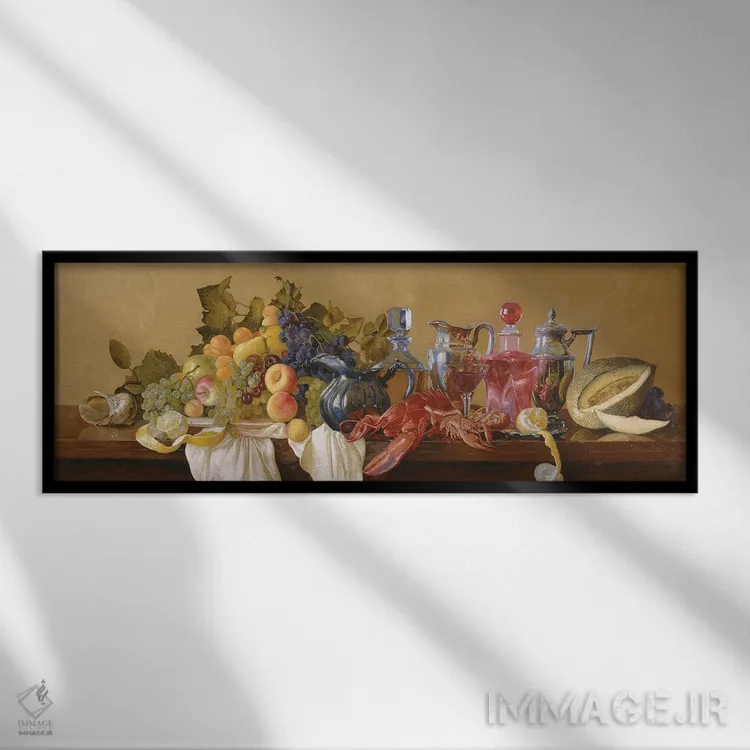 تابلو دکوراتیو طبیعت بی جان با خرچنگ دریایی اثر سایمون کوژین - نمای قابدار مشکی