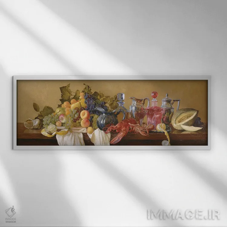 تابلو دکوراتیو طبیعت بی جان با خرچنگ دریایی اثر سایمون کوژین - نمای قابدار سفید