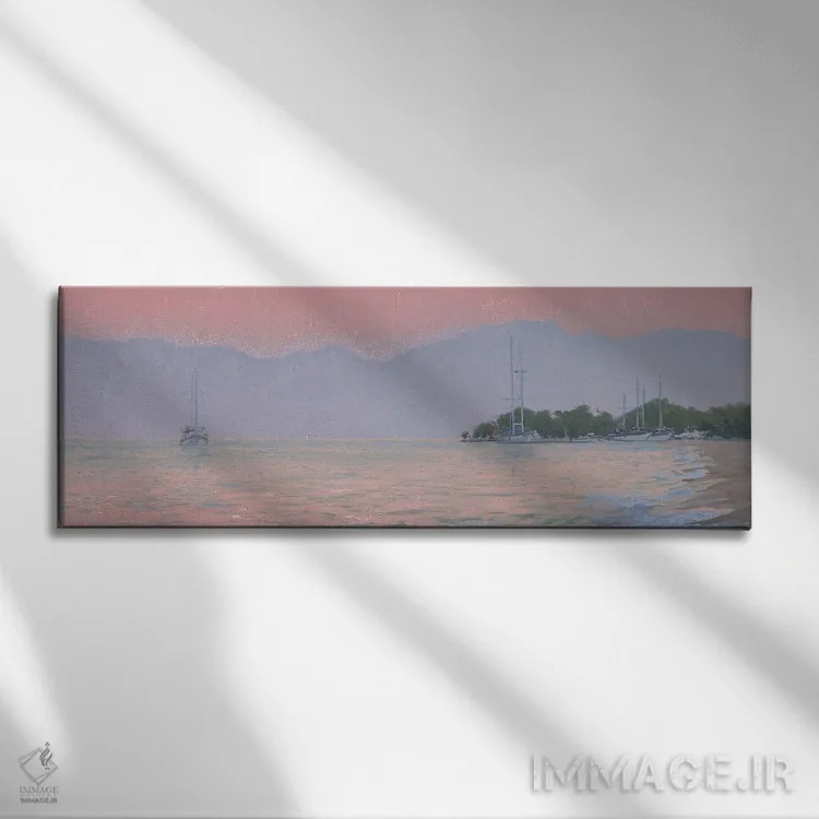 تابلو دکوراتیو غروب بر فراز دریا اثر سایمون کوژین - نمای روبهرو روی دیوار