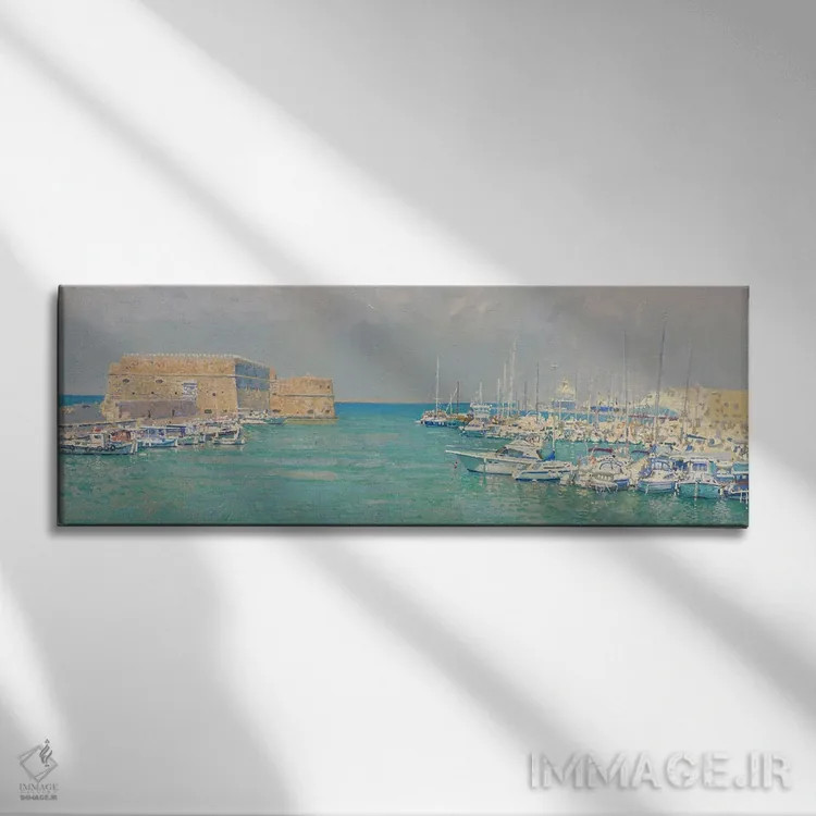 تابلو دکوراتیو هرکلیون. نمای بندر قدیمی و قلعه کوله س اثر سایمون کوژین - نمای روبهرو روی دیوار