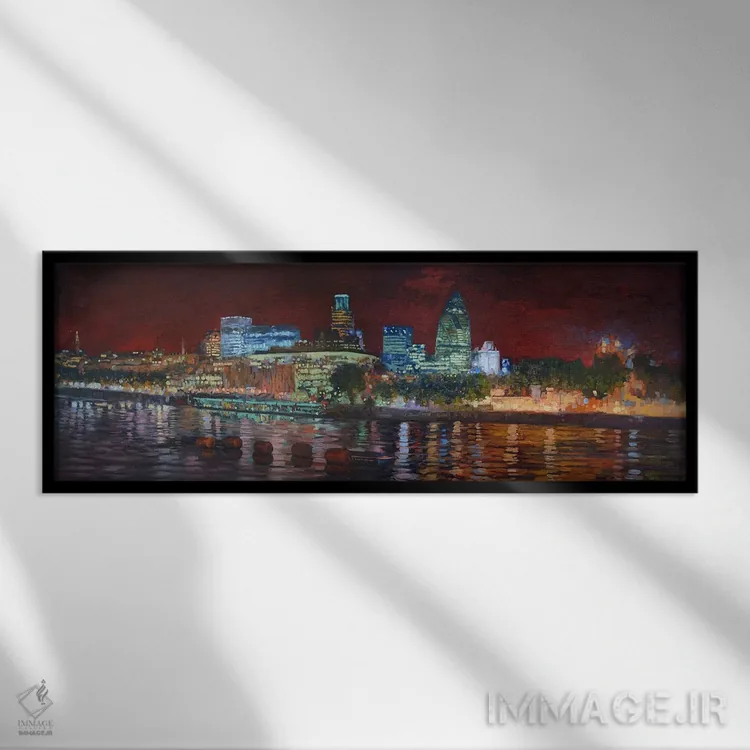 تابلو دکوراتیو نمای شهر از روی تیمز اثر سایمون کوژین - نمای قابدار مشکی