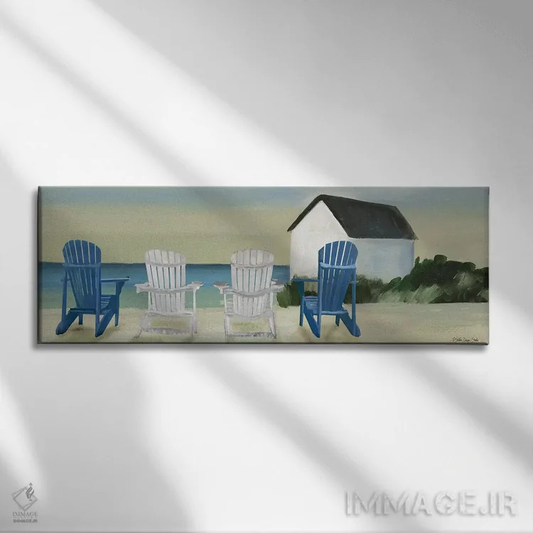 تابلو دکوراتیو چشم انداز صندلی های ساحلی اثر استودیو طراحی استلار - نمای روبهرو روی دیوار