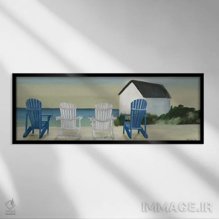 تابلو دکوراتیو چشم انداز صندلی های ساحلی اثر استودیو طراحی استلار - نمای قابدار مشکی