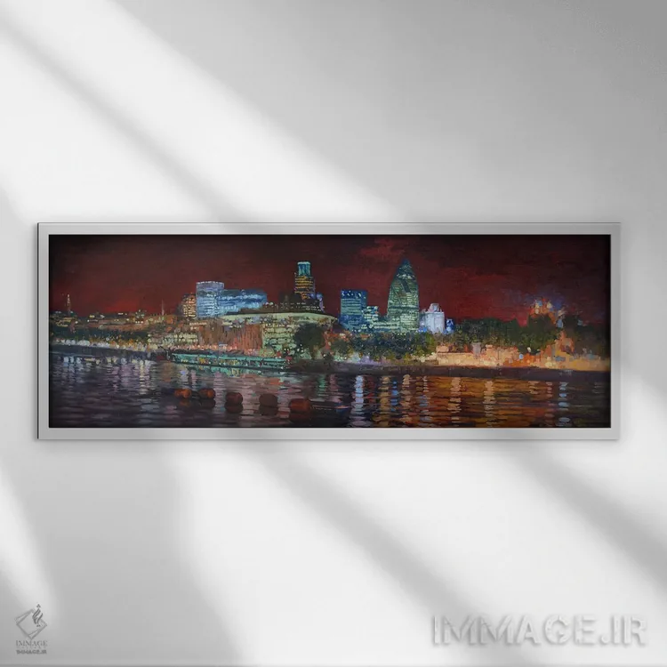 تابلو دکوراتیو نمای شهر از روی تیمز اثر سایمون کوژین - نمای قابدار سفید