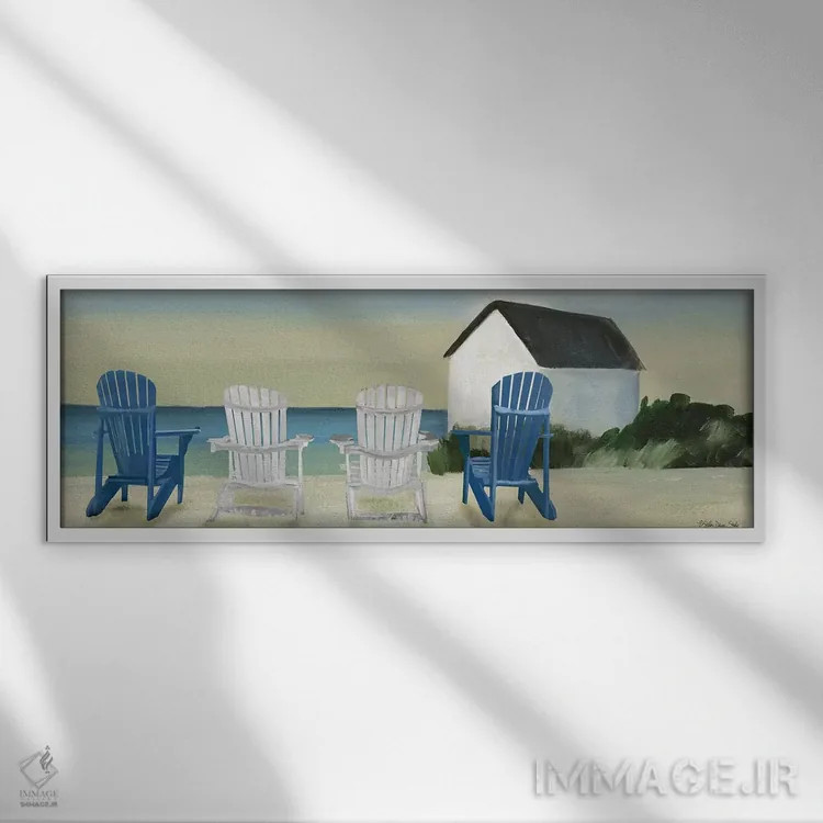 تابلو دکوراتیو چشم انداز صندلی های ساحلی اثر استودیو طراحی استلار - نمای قابدار سفید