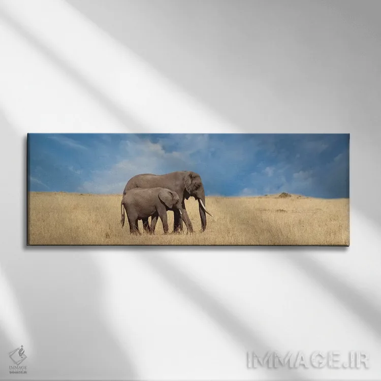 تابلو دکوراتیو فیل و بچه اش اثر سوزان میشال - نمای روبهرو روی دیوار