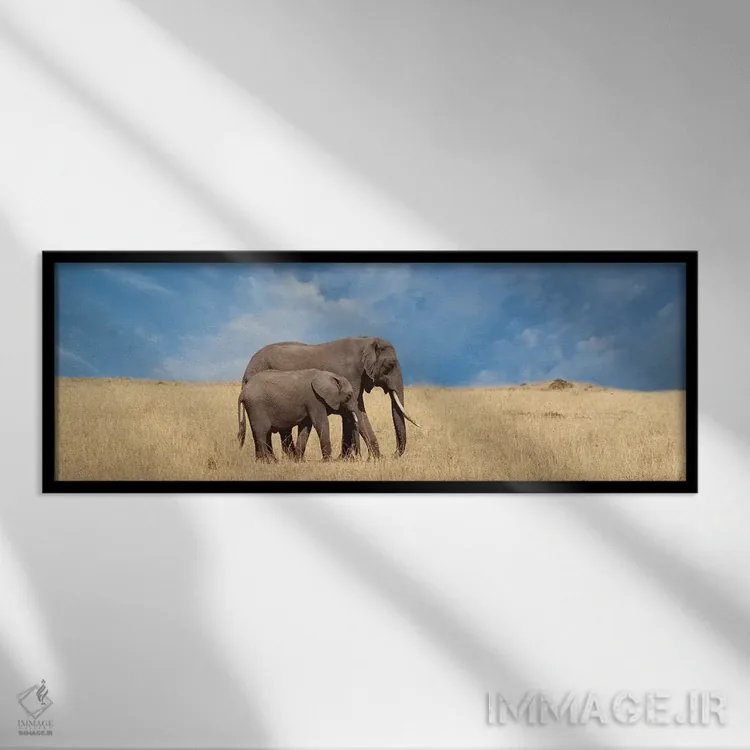 تابلو دکوراتیو فیل و بچه اش اثر سوزان میشال - نمای قابدار مشکی