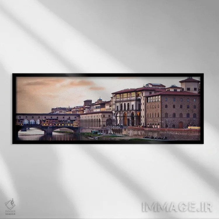 تابلو دکوراتیو غروب خورشید بر فراز پل پونته وکیو اثر سوزان ریچی - نمای قابدار مشکی