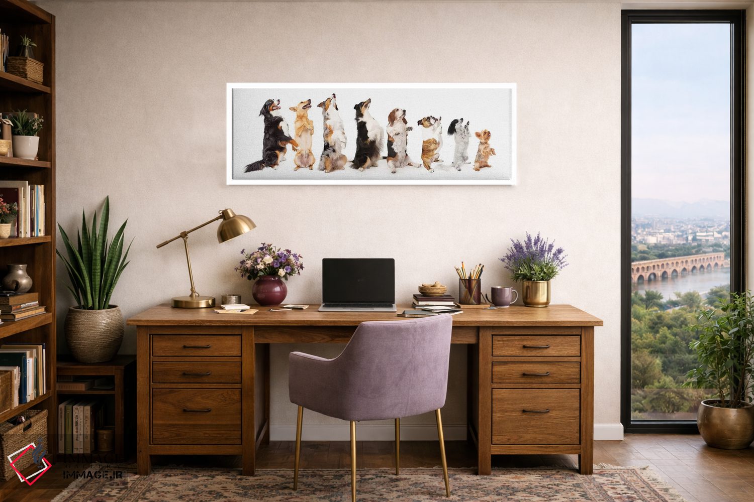 تابلو دکوراتیو ردیفی از سگ ها نشسته و به پهلو گدایی می کنند اثر سوزان ریچی - D1W