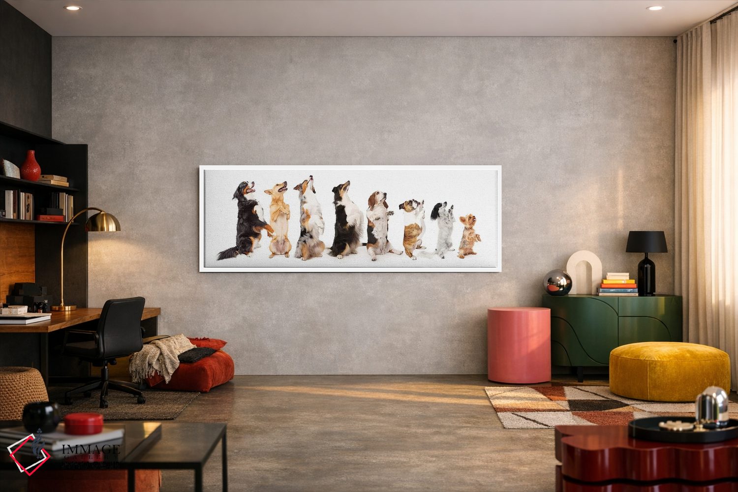 تابلو دکوراتیو ردیفی از سگ ها نشسته و به پهلو گدایی می کنند اثر سوزان ریچی - D4W