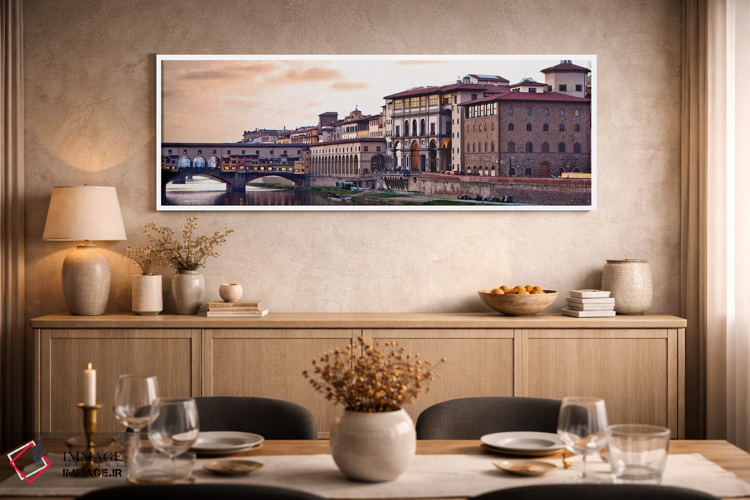 تابلو دکوراتیو غروب خورشید بر فراز پل پونته وکیو اثر سوزان ریچی - D2W