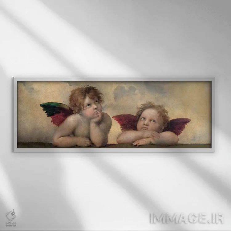 تابلو دکوراتیو فرشتگان اثر رافائل - نمای قابدار سفید