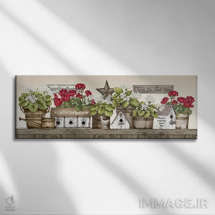 تابلو دکوراتیو طاقچه شمعدانی اثر لیندا اسپایوی - نمای روبهرو روی دیوار