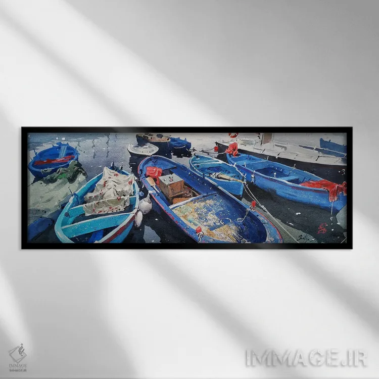 تابلو دکوراتیو نقاط آبی دریایی اثر سوتلین سوفرونیف - نمای قابدار مشکی