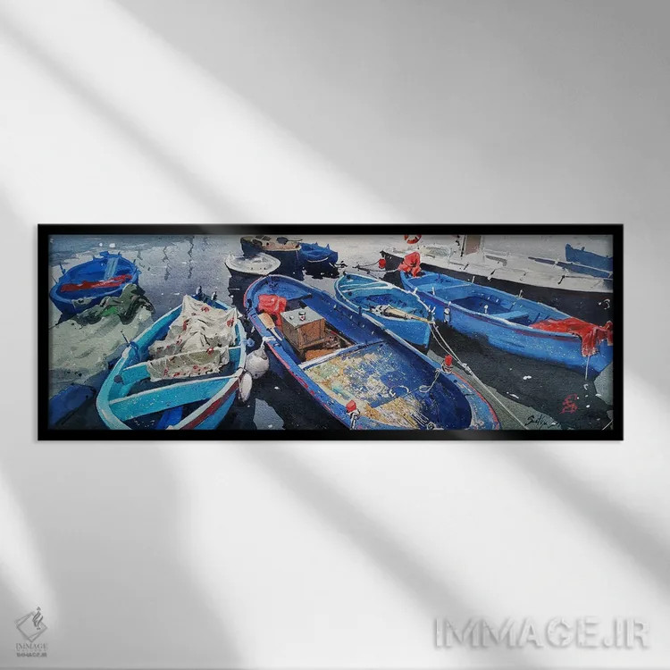 تابلو دکوراتیو نقاط آبی دریایی اثر سوتلین سوفرونیف - نمای قابدار مشکی