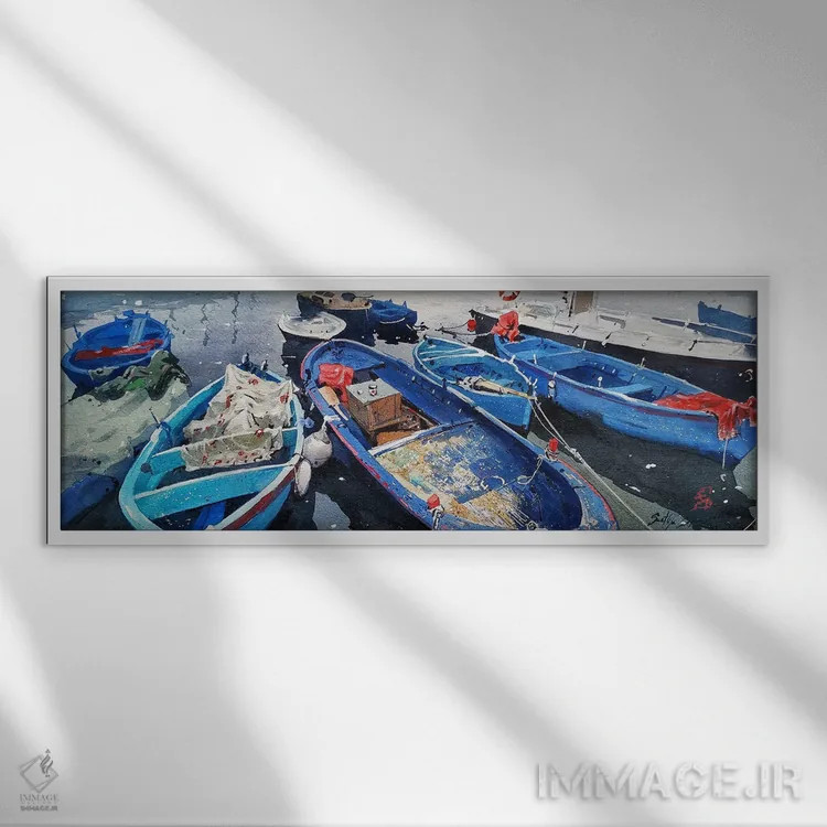 تابلو دکوراتیو نقاط آبی دریایی اثر سوتلین سوفرونیف - نمای قابدار سفید