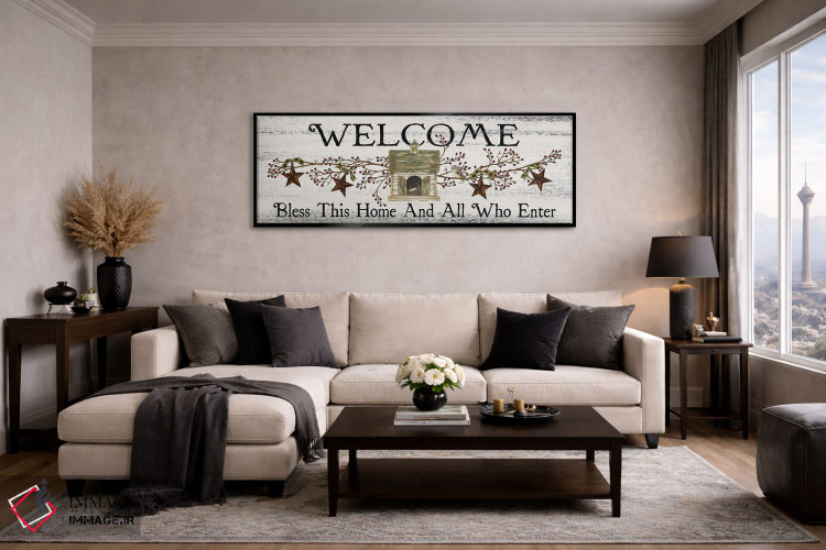 تابلو دکوراتیو خدایا این خانه و همه واردشوندگان را برکت بده اثر لیندا اسپایوی - D5B