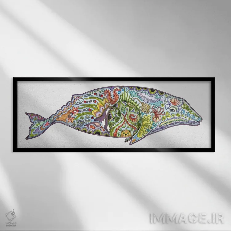 تابلو دکوراتیو نهنگ خاکستری اثر سو کاکیا - نمای قابدار مشکی