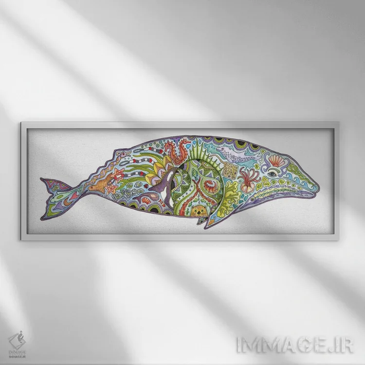 تابلو دکوراتیو نهنگ خاکستری اثر سو کاکیا - نمای قابدار سفید