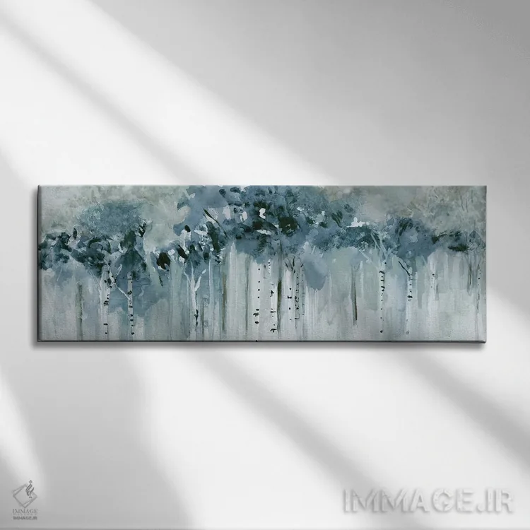 تابلو انتزاعی صبح توس آبی اثر سوزان جیـل - نمای روبهرو روی دیوار